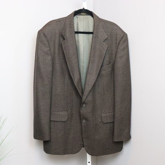 Oscar de la Renta Men’s Wool Blazer 44R Brown Houndstooth - Picture 1 of 9